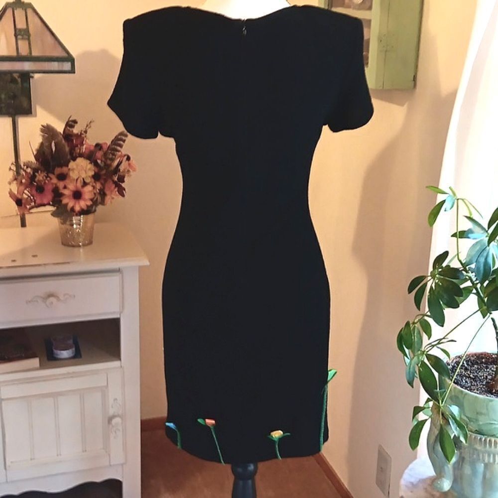 Joseph Ribkoff Knit Dress With Ribbon Flower Embellishments - Picture 5 of 13